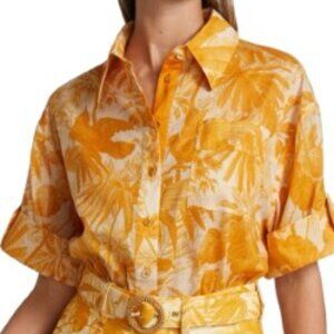 Zimmermann Mae Short Sleeve Shirt in Amber Palm 3 (8-10)